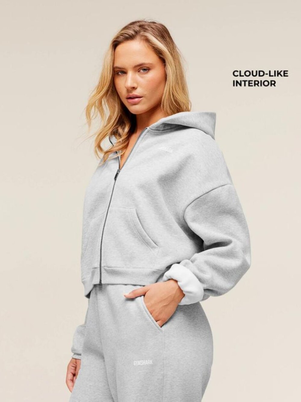 GYMSHARK Women's Cosy Luxe Zip Through Hoodie Size L in Soft Grey Marl - Picture 2 of 9